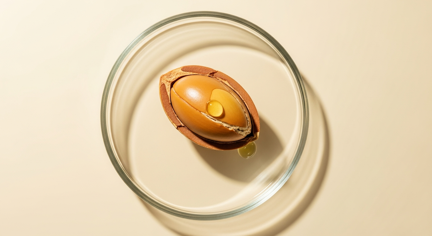 Exquisite golden Argania Spinosa Kernel Oil bottle with argan kernels and leaves
