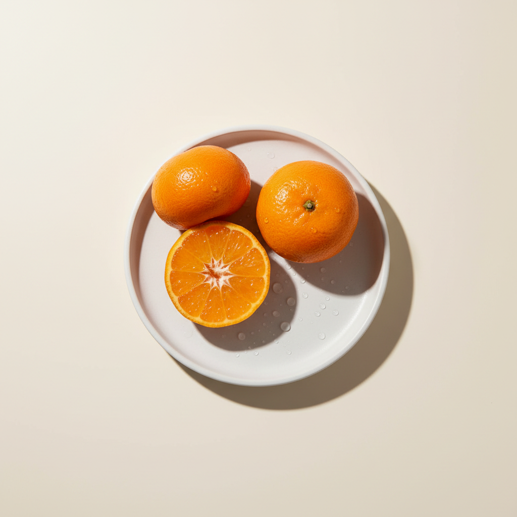 Golden Citrus Reticulata (tangerine) oil bottle with ripe tangerines and fresh leaves