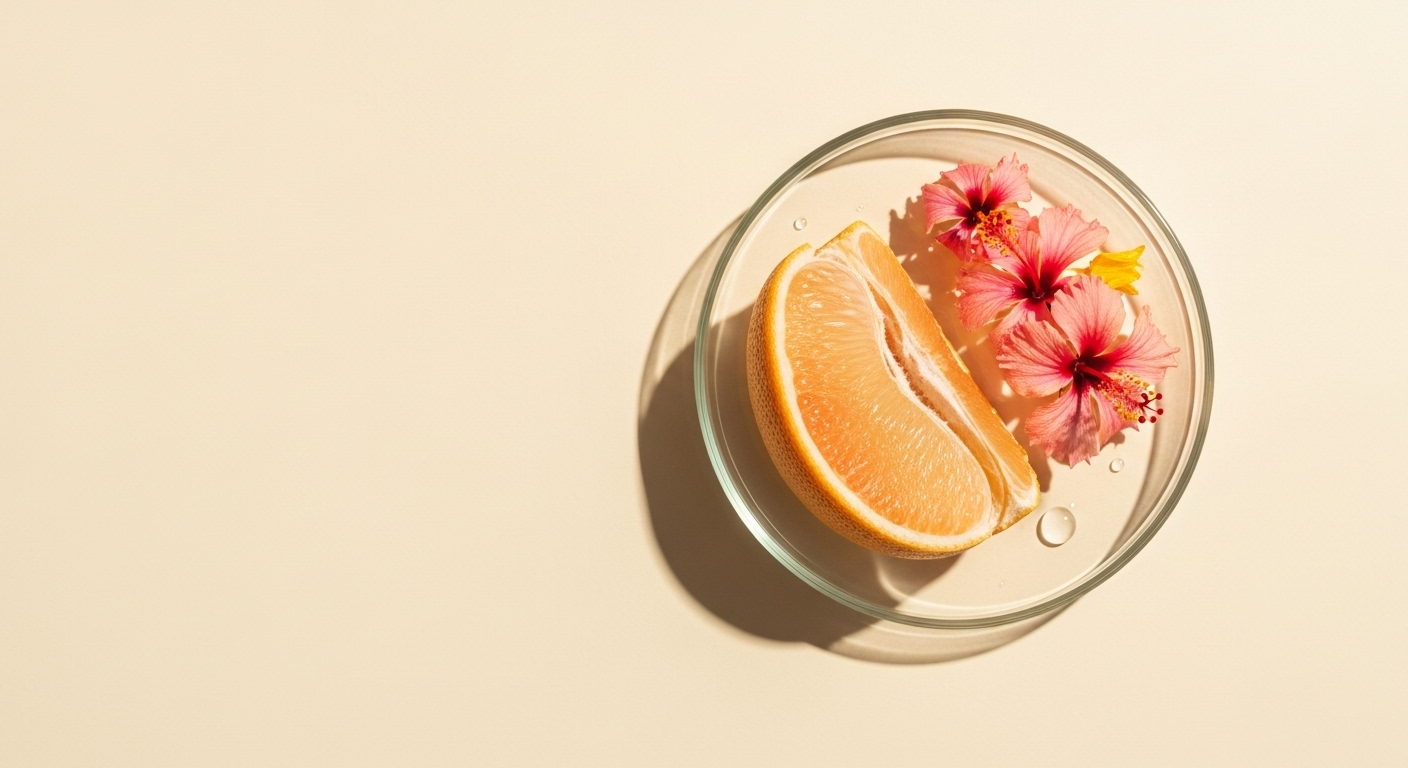 glycolic and flower acids depicted as grapefruit slice and flower petals